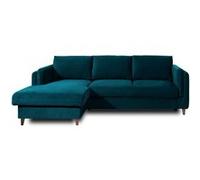 Brooke - canapé d'angle gauche - convertible avec coffre - 4 places - en velours - Bleu canard