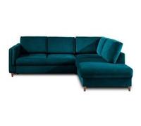 Brooke - canapé d'angle droit - convertible - 5 places - en velours - Bleu canard