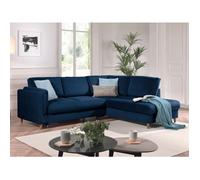 Brooke - canapé d'angle droit - convertible - 5 places - en velours - Bleu nuit