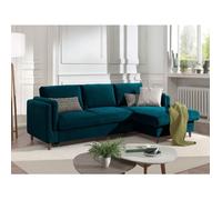 Brooke - canapé d'angle droit - convertible avec coffre - 4 places - en velours - Bleu canard