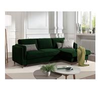 Brooke - canapé d'angle droit - convertible avec coffre - 4 places - en velours - Vert