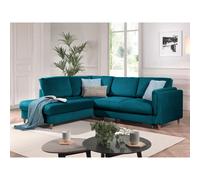 Brooke - canapé d'angle gauche - convertible - 5 places - en velours - Bleu canard