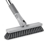 Brosse à joints avec long manche - Brosse à récurer avec poils rigides - Rotative à 180° - Avec poils rigides - Pour le nettoyage de terrasse, salle de bain, garage, cuisine, mur, terrasse, carrelage
