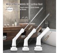 Brosse à main électrique sans fil Nettoyeur électrique à rotation 2 vitesses ajustables avec tige d'extension 6 têtes de brosse remplaçables pour salle de bain Baignoire Toilette Mur Carrelage Sol Fen