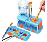Brosse à peinture mignonne pour enfants avec système de cycle d'eau et supports de plusieurs tailles, outil de nettoyage artistique portable pour l'école, la maison, le studio rose (bleu)