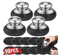 Brosse à Pot en acier inoxydable avec poignée, boule métallique robuste pour la vaisselle, épurateur en métal pour outil de nettoyage de cuisine domestique 1 à 10 pièces 2PCS