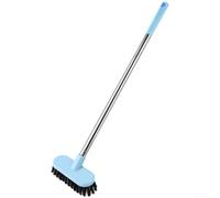 Brosse à sol à long manche avec poils denses, outil de nettoyage en acier inoxydable pour sols et vaisselle, brosse à tête amovible, design compact de 46 cm, rose (bleu)