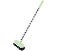 Brosse à sol à long manche avec poils denses, outil de nettoyage en acier inoxydable pour sols et vaisselle, brosse à tête amovible, design compact de 46 cm, rose (vert)