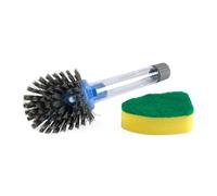 Brosse à Vaisselle Beldray Anti-Bac avec Distributeur de Savon - 2 têtes Amovibles, Bouton-Poussoir, tête éponge et Brosse pour Graisses tenaces, grattoir intégré, capacité de 65 ML