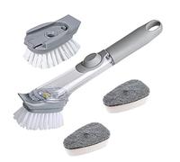 Brosse à vaisselle distributeur de liquide, brosse à vaisselle à long manche avec 2 éponges et 1 brosse de rechange