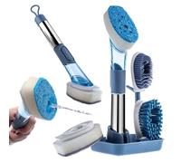 KADAX Brosse à vaisselle multifonctionnelle avec 4 têtes de brosse, brosse de lavage avec distributeur de liquide vaisselle, brosse de cuisine, brosse à vaisselle pour vaisselle, distributeur de savon