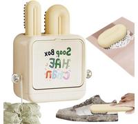Brosse à vêtements - Éponge - Distributeur de savon - Nettoyant pour les taches - Rangement mural - 19 x 9 x 22 cm - Jaune