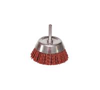Brosse conique sur tige fil nylon pour décapage doux bois/métal - D. 75 mm - Q. 6 x 30 mm - Gr. 80 - LEMAN - 130.071V