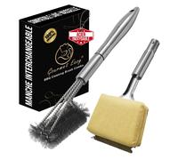 Brosse de barbecue 3-en-1 - Avec grattoir & éponge résistante - Manche long - Pour grilles en fonte ou inox