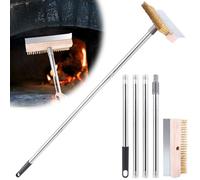 Brosse de four à pizza avec grattoir en acier et tête de rechange, longue poignée amovible en aluminium, grattoir à pizza avec brosse en laiton, pour la cuisine, la maison, l'extérieur, ustensiles de