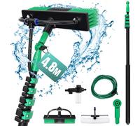 Brosse de lavage Aopunly avec manche télescopique et kit d'alimentation en eau, manche de 4,8 m, pour le nettoyage des dalles de terrasse, des fenêtres, des surfaces vitrées, etc.