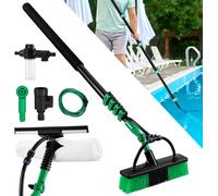 Brosse de lavage Aopunly Balai télescopique avec raccordement à l'eau, longueur 4,8 m, pour le nettoyage des dalles de terrasse, des fenêtres, des surfaces vitrées, etc.