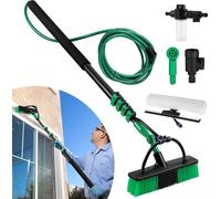 Brosse de lavage Clanmacy Balai télescopique avec raccordement à l'eau, longueur 4,8 m, pour le nettoyage des dalles de terrasse, des fenêtres, des surfaces vitrées, etc.
