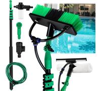 Brosse de lavage Hengda avec manche télescopique et kit d'alimentation en eau, manche de 4,8 m, pour le nettoyage des dalles de terrasse, des fenêtres, des surfaces vitrées, etc.