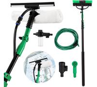Brosse de lavage Hengda Balai télescopique avec raccordement à l'eau, longueur 4,8 m, pour le nettoyage des dalles de terrasse, des fenêtres, des surfaces vitrées, etc.