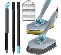 Brosse de Nettoyage de Douche avec Long Manche, Brosse à récurer 3 en 1 pour Baignoire et carrelage avec Long Manche Extensible de 127 cm, Brosse à récurer à Poils rigides Amovibles pour Le Nettoyage