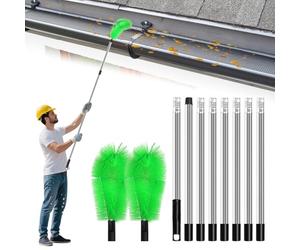 Brosse de nettoyage de gouttière, laveuse de gouttière 310 cm / 122 pouces, brosse de nettoyage de gouttière avec 8 rallonges télescopiques pour nettoyer les feuilles, les débris, les toiles