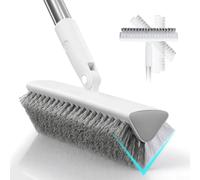 Brosse de nettoyage de sol à poils rigides avec manche de 120 cm et tête entièrement articulée pour carrelage vinyle et sols stratifiés (blanc)