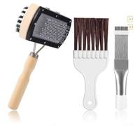 Brosse de nettoyage double face pour climatiseur avec peigne à aileron en acier inoxydable et poils doux pour l'entretien de la bobine de condensateur avec poignée ergonomique Blanc 14,5 cm Kit