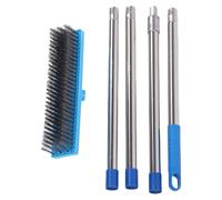 Brosse de nettoyage dure de 20 cm, manche télescopique, fil d'acier, brosse à récurer pour éliminer la saleté, la mousse, sol extérieur, terrasse, jardin, garage, 160 cm