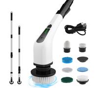 Brosse de nettoyage électrique, brosse rotative sans fil avec 7 têtes de brosse interchangeables et manche télescopique réglable, pour les coins, les toilettes, la cuisine, la voiture, blanc