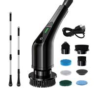 Brosse de nettoyage électrique, brosse rotative sans fil avec 7 têtes de brosse interchangeables et manche télescopique réglable, pour les coins, les toilettes, la cuisine, la voiture, noir