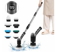 Brosse de nettoyage électrique pour salle de bain, cuisine, voiture, sols : modèle multifonction avec 3 vitesses, 8 têtes de brosse, batterie rechargeable (100 minutes) et manche télescopique (28-119