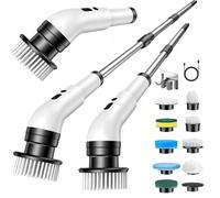 Brosse de Nettoyage Électrique Rotative 9-en-1 sans Fil, Rechargeable avec Tige Télescopique, 9 Têtes Interchangeables, 3 Vitesses Ajustables, pour Salle de Bain, Cuisine, Sol et Voiture (Blanc)