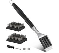 Brosse de nettoyage et grattoir pour barbecue avec une poignée extra longue, brosse métallique pour les braises, adaptée aux barbecues au charbon, au gaz et électriques, comprenant 2 brosses de rechan