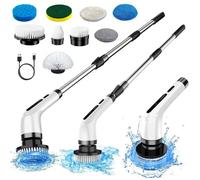 Brosse de nettoyage motorisée avec 9 têtes de brosse interchangeables et poignée réglable pour la cuisine et les sols