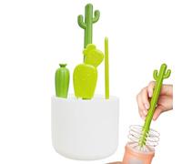 Brosse de nettoyage pour cactus - Ensemble de brosses de nettoyage pour bouteilles d'eau, brosse de voyage en cactus vert 4 pièces | jolies bouteilles d'eau avec brosse en paille