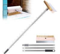 Brosse de nettoyage pour four à pizza avec tête en acier, brosse de nettoyage pour grill en laiton, long manche amovible en aluminium, grattoir pour four à pizza avec brosse en laiton, brosse de netto