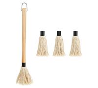 Brosse de nettoyage pour grill avec manche en bois - Brosse pour barbecue - Applicateur de sauce professionnel - 3 têtes de rechange supplémentaires - 46,5 cm - Soies de brosse en coton - Pinceau pour