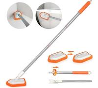 Brosse de nettoyage pour salle de bain Famanu avec manche télescopique et têtes en éponge interchangeables - de 79 cm à 100 cm