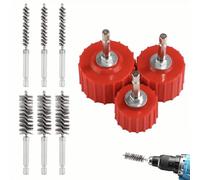 Brosse de nettoyage pour tuyau, terminal de batterie soudé en cuivre, ébavurage, polissage pour plomberie, kit d'outils d'entretien électrique multicolore (rouge)