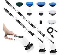 Brosse de nettoyage sans fil avec 8 têtes interchangeables - Brosse rotative électrique pour salle de bain et carrelage - Brosse télescopique avec manche réglable jusqu'à 137 cm