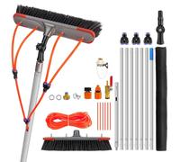 Brosse de nettoyage télescopique en aluminium de 7 m avec tuyau d'arrosage pour panneaux solaires, toits de terrasse et fenêtres, tête de brosse réglable à 180°, durable et peu encombrante