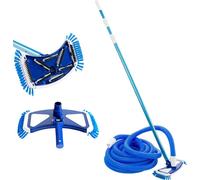 Brosse de piscine AREBOS avec tuyau | Brosse aspirante & poils latéraux, manche télescopique