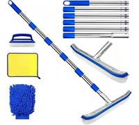 Brosse de Piscine avec Tige télescopique de 225 cm de Long, Brosse de Nettoyage de Piscine de 45 cm, Balai de Piscine avec Tige en Acier Inoxydable réglable en Longueur