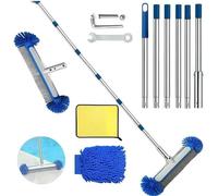 Brosse de Piscine avec Tige Télescopique de 230 cm de Long, Brosse de Nettoyage pour Piscine de 45 cm, Balai de Piscine Extrémités Rondes avec Tige en Acier Inoxydable Réglable en Longueur