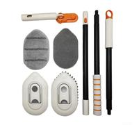 Brosse de sol 3 en 1 avec tête pivotante à 180° et serpillère en éponge | Manche réglable 60-127 cm pour carrelage joints baignoire douche cuisine kit de nettoyage 7 pièces