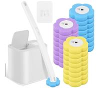 Brosse de toilette, jetable, avec têtes de rechange pour tige de toilette, brosse de toilette, brosse WC avec recharge de nettoyant et éponge (blanc + 24)