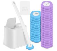 Brosse de toilette, jetable, avec têtes de rechange pour tige de toilette, brosse WC avec recharge de nettoyant et éponge (blanc + 30)