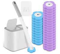 Brosse de toilette jetable, brosse WC jetable avec 30 recharges nettoyantes, éponge, têtes de rechange pour tige de toilette, avec support pour lavabo, baignoire (gris)