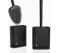 Brosse de toilettes en silicone à tête plate et flexible, noire